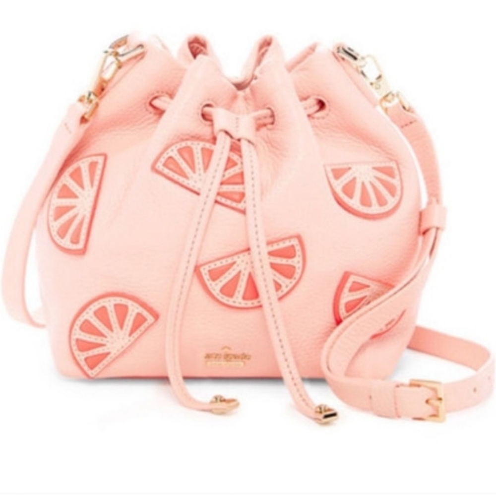 Kate Spade NY Flights Of Fancy Leather Grapefruit Bucket Bag Rare